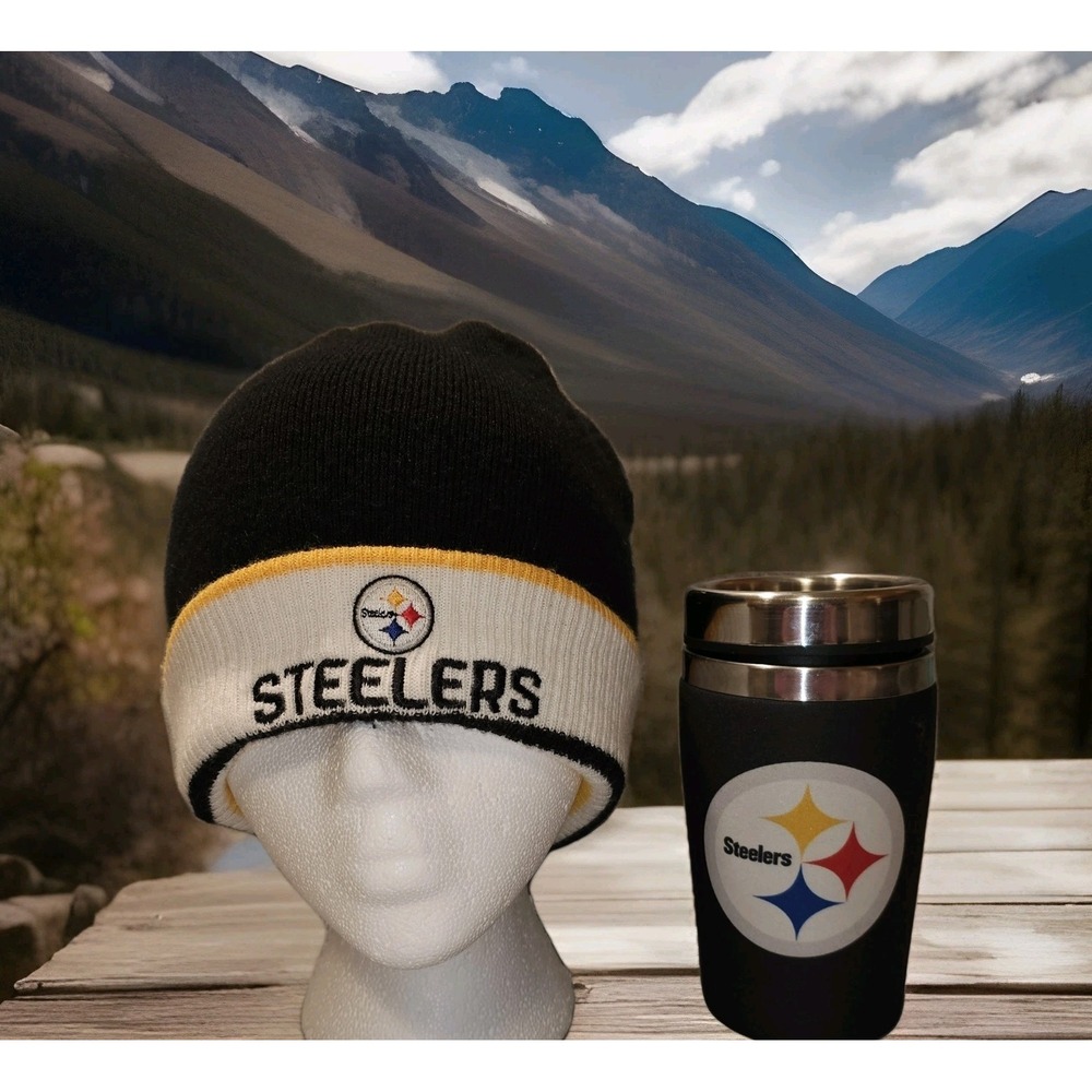 Reebok Pittsburgh Steelers Beanie and Mugzie Insulated Travel Mug
